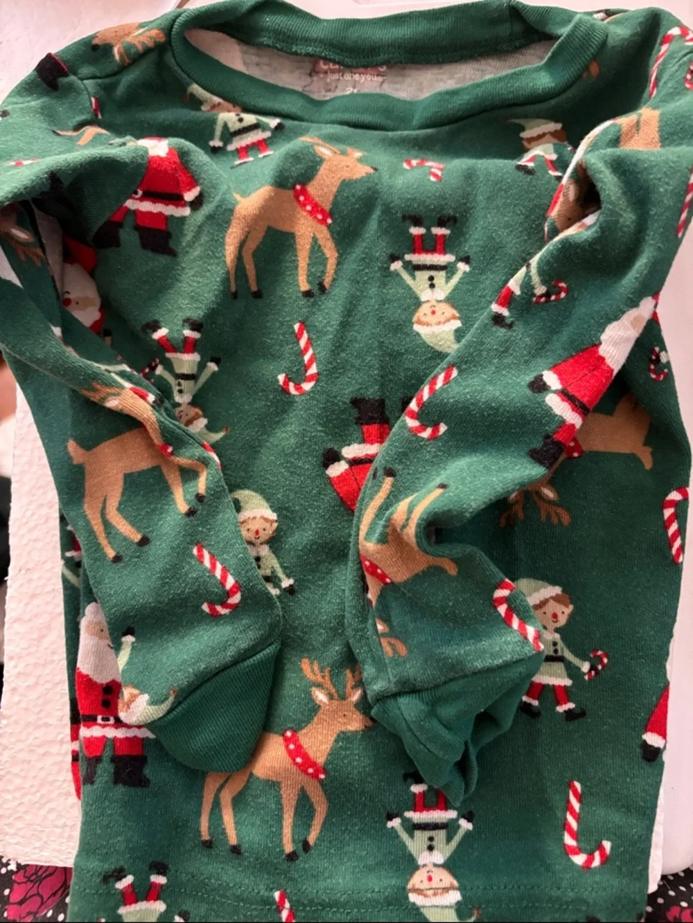 Green Holiday Kids Pajama Top with Reindeer & Candy Cane Print 2T